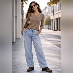 Pistola Top Womens Small Brown Mushroom Leah Layered Shirt Cotton Blend